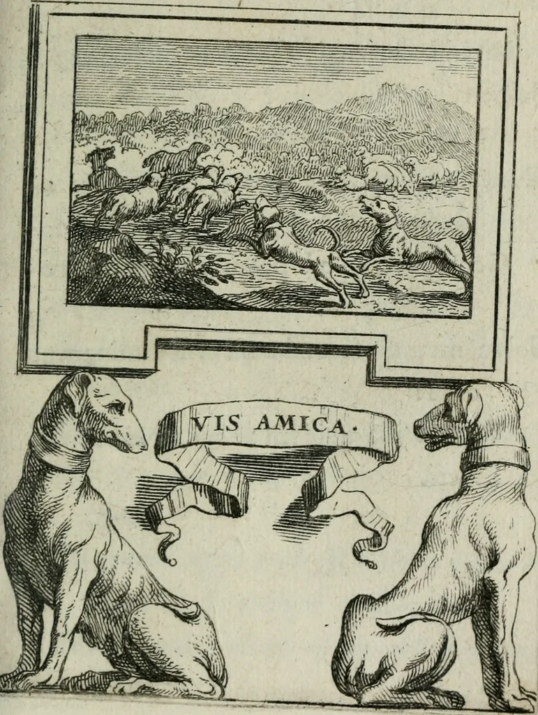 An illustration from Le triomphe de la religion sous Louis le Grand : représenté par des inscriptions & des devises : avec une explication en vers latins & françois, 1687, leaf 102