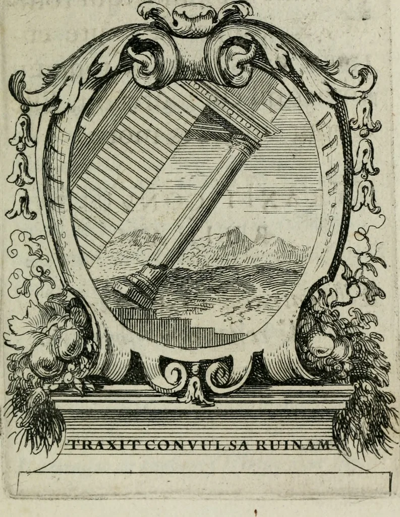 An illustration from Le triomphe de la religion sous Louis le Grand : représenté par des inscriptions & des devises : avec une explication en vers latins & françois, 1687, leaf 116