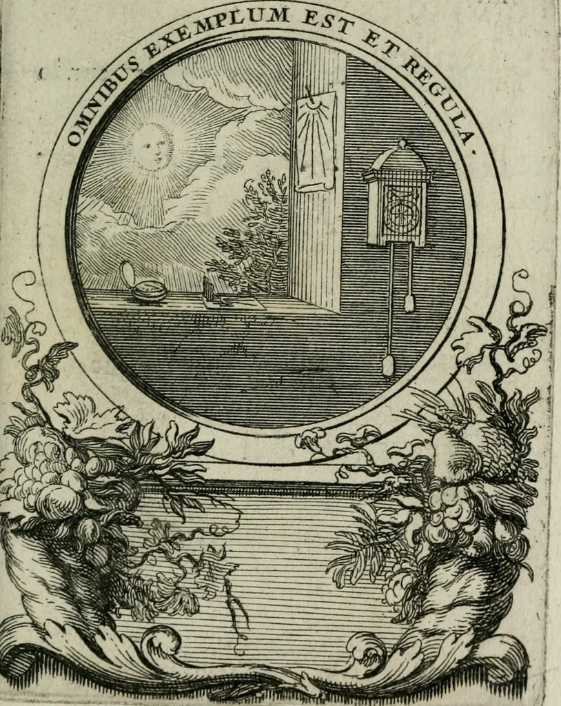 An illustration from Le triomphe de la religion sous Louis le Grand : représenté par des inscriptions & des devises : avec une explication en vers latins & françois, 1687, leaf 126