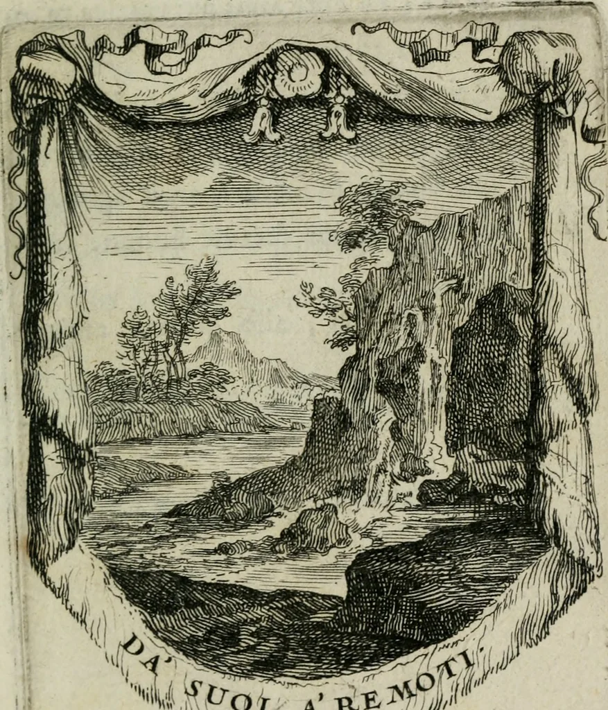An illustration from Le triomphe de la religion sous Louis le Grand : représenté par des inscriptions & des devises : avec une explication en vers latins & françois, 1687, leaf 136