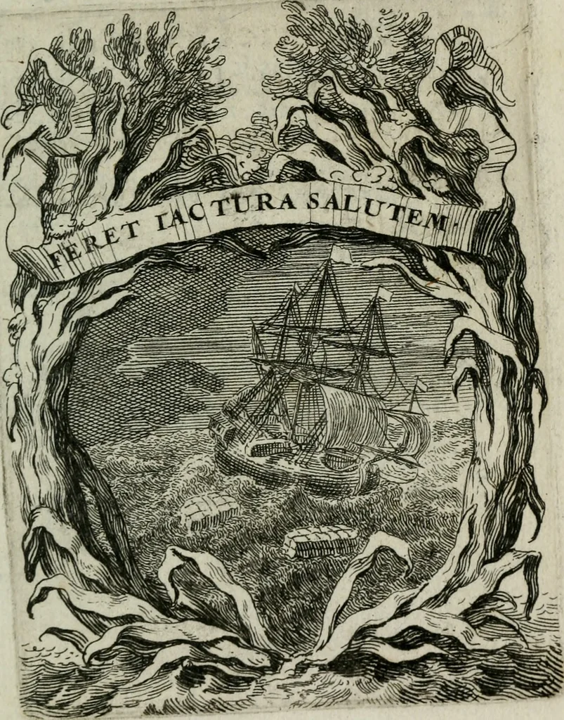 An illustration from Le triomphe de la religion sous Louis le Grand : représenté par des inscriptions & des devises : avec une explication en vers latins & françois, 1687, leaf 42