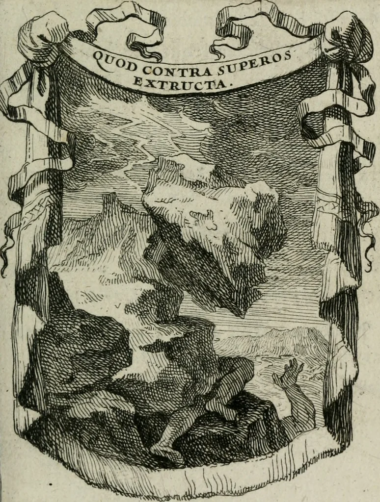 An illustration from Le triomphe de la religion sous Louis le Grand : représenté par des inscriptions & des devises : avec une explication en vers latins & françois, 1687, leaf 52