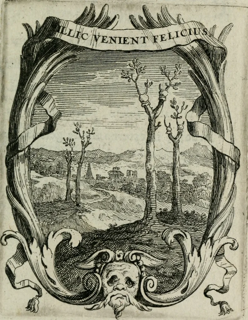An illustration from Le triomphe de la religion sous Louis le Grand : représenté par des inscriptions & des devises : avec une explication en vers latins & françois, 1687, leaf 72