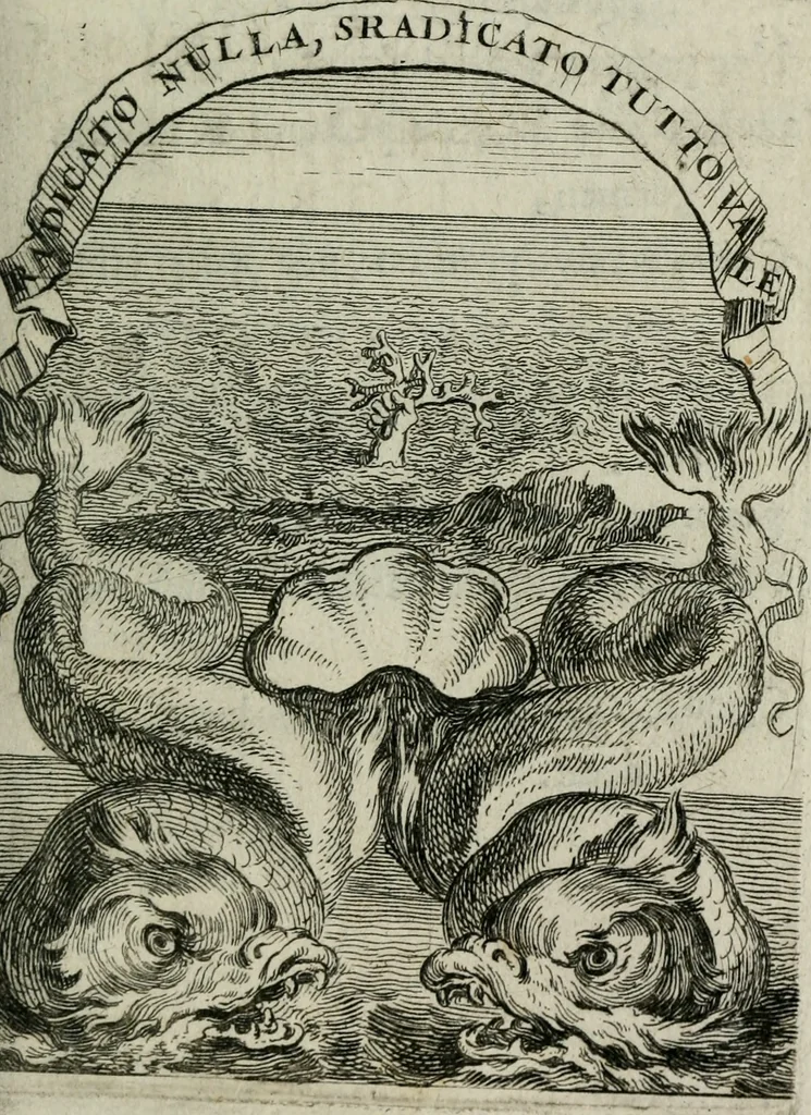 An illustration from Le triomphe de la religion sous Louis le Grand : représenté par des inscriptions & des devises : avec une explication en vers latins & françois, 1687, leaf 76