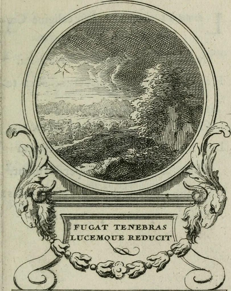 An illustration from Le triomphe de la religion sous Louis le Grand : représenté par des inscriptions & des devises : avec une explication en vers latins & françois, 1687, leaf 82