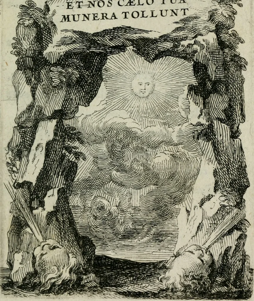 An illustration from Le triomphe de la religion sous Louis le Grand : représenté par des inscriptions & des devises : avec une explication en vers latins & françois, 1687, leaf 96