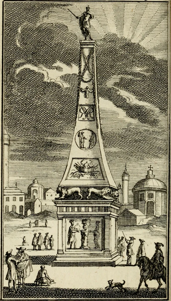 An illustration from Le triomphe royal : où l'on voit dêscrits les arcs de triomphe, piramydes, tablaux, & devises au nombre de 65, erigez à la Haye, à l'honneur de Guillaume III, roy d'Angleterre, Ecosse, France, & Irlande, 1691, leaf 115