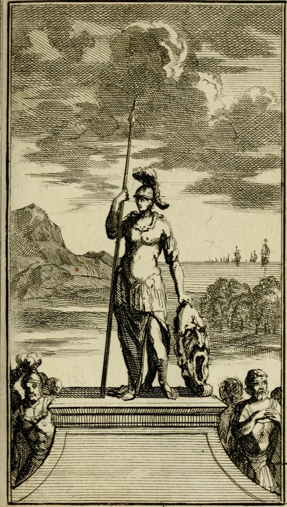 An illustration from Le triomphe royal : où l'on voit dêscrits les arcs de triomphe, piramydes, tablaux, & devises au nombre de 65, erigez à la Haye, à l'honneur de Guillaume III, roy d'Angleterre, Ecosse, France, & Irlande, 1691, leaf 124