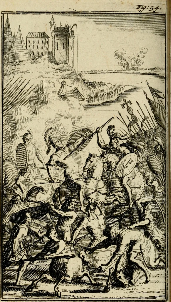 An illustration from Le triomphe royal : où l'on voit dêscrits les arcs de triomphe, piramydes, tablaux, & devises au nombre de 65, erigez à la Haye, à l'honneur de Guillaume III, roy d'Angleterre, Ecosse, France, & Irlande, 1691, leaf 141