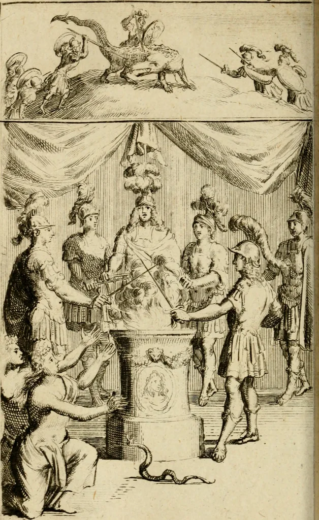 An illustration from Le triomphe royal : où l'on voit dêscrits les arcs de triomphe, piramydes, tablaux, & devises au nombre de 65, erigez à la Haye, à l'honneur de Guillaume III, roy d'Angleterre, Ecosse, France, & Irlande, 1691, leaf 179