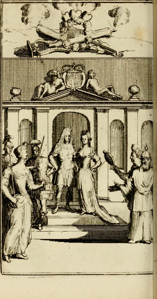 An illustration from Le triomphe royal : où l'on voit dêscrits les arcs de triomphe, piramydes, tablaux, & devises au nombre de 65, erigez à la Haye, à l'honneur de Guillaume III, roy d'Angleterre, Ecosse, France, & Irlande, 1691, leaf 209