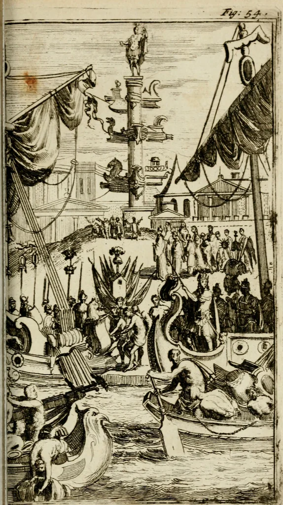 An illustration from Le triomphe royal : où l'on voit dêscrits les arcs de triomphe, piramydes, tablaux, & devises au nombre de 65, erigez à la Haye, à l'honneur de Guillaume III, roy d'Angleterre, Ecosse, France, & Irlande, 1691, leaf 212