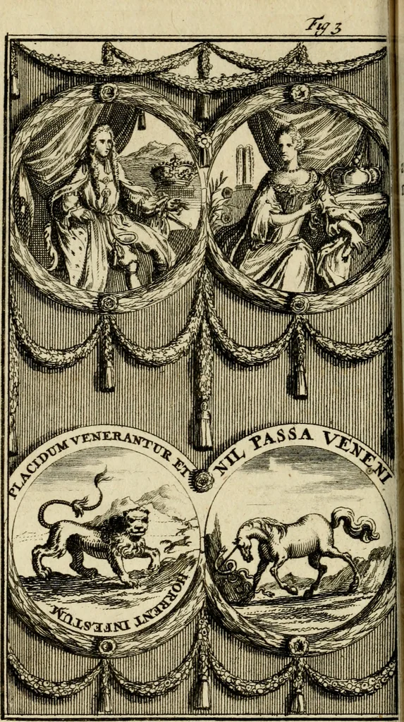 An illustration from Le triomphe royal : où l'on voit dêscrits les arcs de triomphe, piramydes, tablaux, & devises au nombre de 65, erigez à la Haye, à l'honneur de Guillaume III, roy d'Angleterre, Ecosse, France, & Irlande, 1691, leaf 43