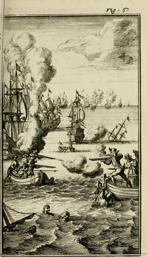 An illustration from Le triomphe royal : où l'on voit dêscrits les arcs de triomphe, piramydes, tablaux, & devises au nombre de 65, erigez à la Haye, à l'honneur de Guillaume III, roy d'Angleterre, Ecosse, France, & Irlande, 1691, leaf 54