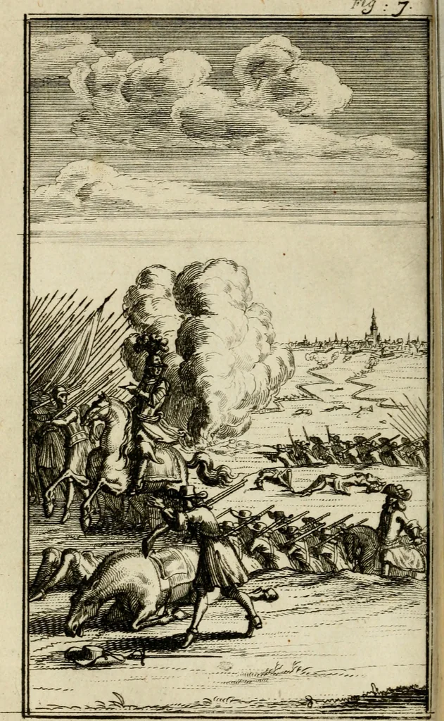 An illustration from Le triomphe royal : où l'on voit dêscrits les arcs de triomphe, piramydes, tablaux, & devises au nombre de 65, erigez à la Haye, à l'honneur de Guillaume III, roy d'Angleterre, Ecosse, France, & Irlande, 1691, leaf 57