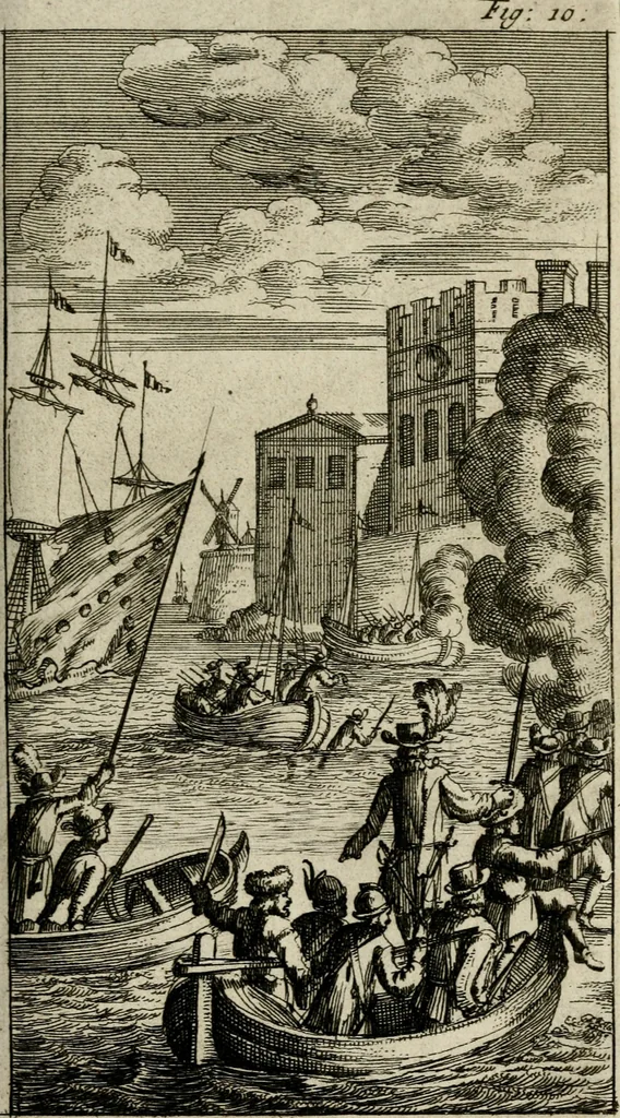 An illustration from Le triomphe royal : où l'on voit dêscrits les arcs de triomphe, piramydes, tablaux, & devises au nombre de 65, erigez à la Haye, à l'honneur de Guillaume III, roy d'Angleterre, Ecosse, France, & Irlande, 1691, leaf 66