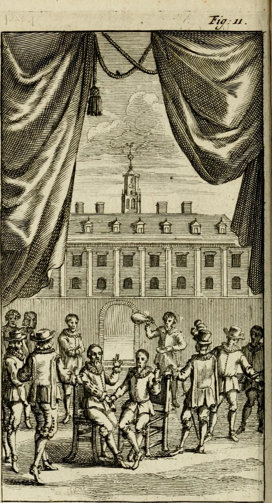 An illustration from Le triomphe royal : où l'on voit dêscrits les arcs de triomphe, piramydes, tablaux, & devises au nombre de 65, erigez à la Haye, à l'honneur de Guillaume III, roy d'Angleterre, Ecosse, France, & Irlande, 1691, leaf 69