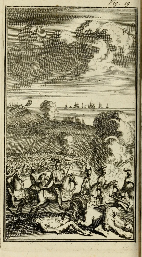 An illustration from Le triomphe royal : où l'on voit dêscrits les arcs de triomphe, piramydes, tablaux, & devises au nombre de 65, erigez à la Haye, à l'honneur de Guillaume III, roy d'Angleterre, Ecosse, France, & Irlande, 1691, leaf 93