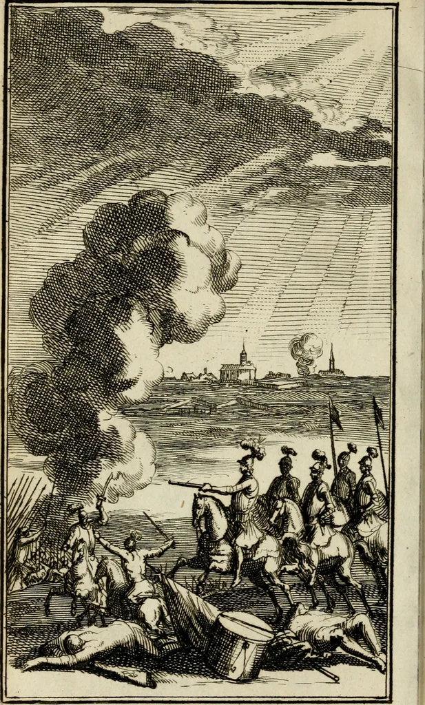 An illustration from Le triomphe royal : où l'on voit dêscrits les arcs de triomphe, piramydes, tablaux, & devises au nombre de 65, erigez à la Haye, à l'honneur de Guillaume III, roy d'Angleterre, Ecosse, France, & Irlande, 1691, leaf 99