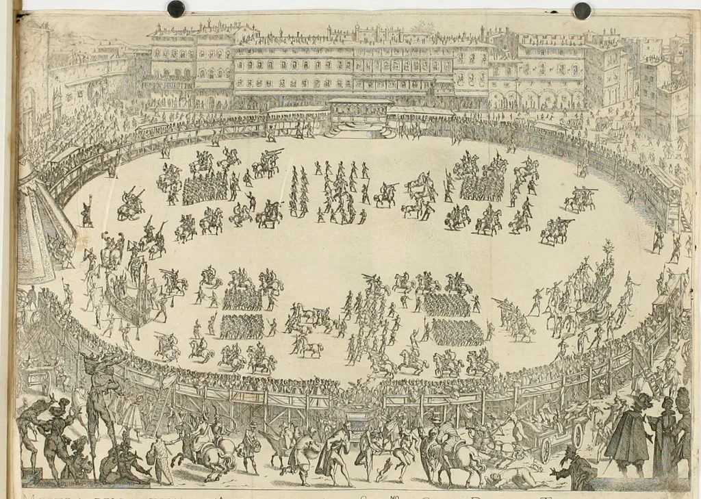 An illustration from Lettera al sig. Alberico Cibo, principe di Massa, sopra il giuoco fatto dal gran dvca intitolato Gverra d'amore il di 12. di Febraio 1615 in Firenze, 1616, leaf 9