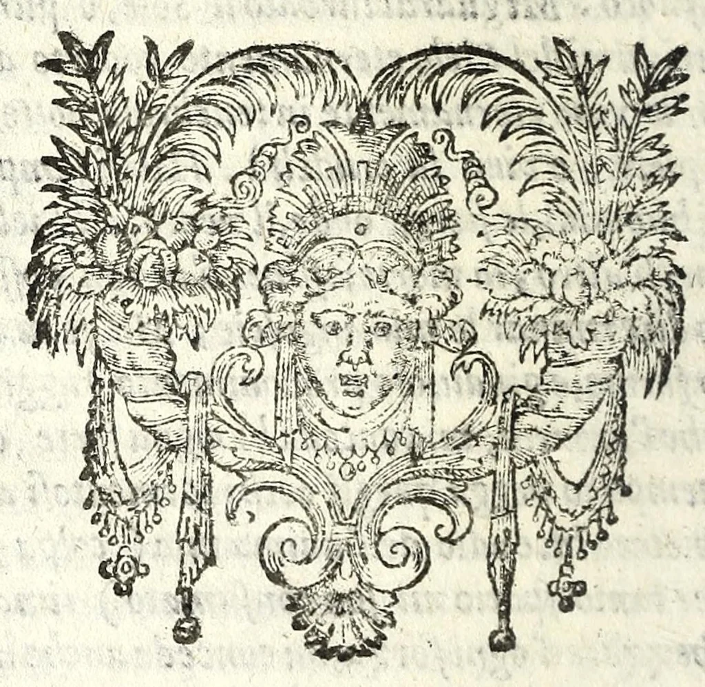 An illustration from Lettere della Isabella Andreini padoana, comica gelosa, & academica intenta, nominata l'Accesa : aggivntovi di nvovo li ragionamenti piaceuoli dell'istessa : vi sono due tauole vna delle lettere, & l'altra de' ragionamenti, che cell'opera si contengono, 1621, leaf 254