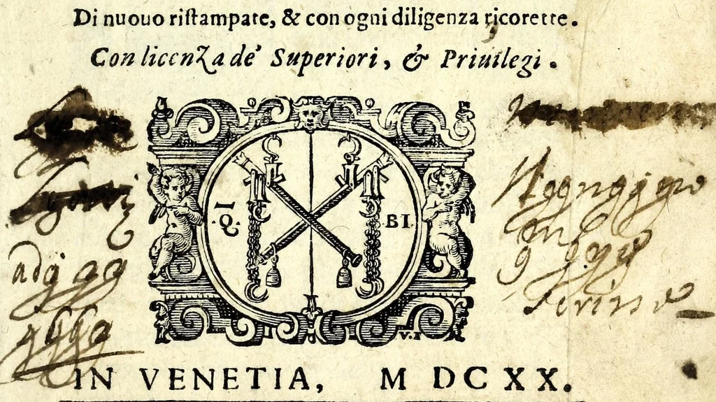 An illustration from Lettere della signora Isabella Andreini padovana, comica gelosa & academica intenta, nominata l'Accesa : aggivntovi di nvovo li ragionamenti piaceuoli dell'istessa : vi sono due tauole, vna delle Lettere e l'altra de' ragionamenti che nell'opera si contengono : di nuouo ristampate & con ogni diligenza ricorette, 1620, leaf 3
