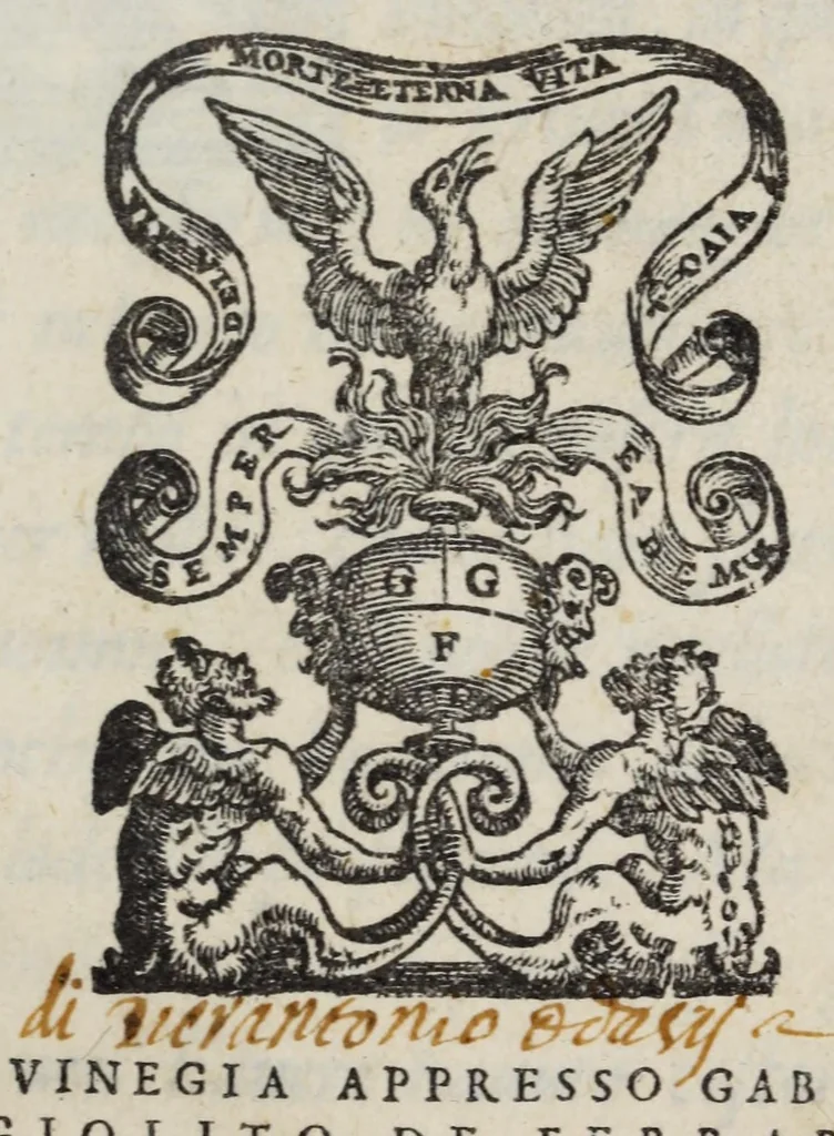 An illustration from Lettere di diversi eccellentiss. hvomini : raccolte da diversi libri : tra le qvali se ne leggono molte, non piv stampate : con gli argomenti per ciascvna delle materie, di che elle trattano : e nel fine annotationi e tauole delle cose piu notabili a utile de gli studiosi, 1554, leaf 9