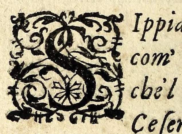 An illustration from Lettere facete, e chiribizzose in lengua antiga, venitiana, et vna à la gratiana, con alguni sonetti, é canzoni piaseuoli venitiani, é toscani enel fin trenta villanelle a diuersi signori é do[n]ne lucchesi et altri, 1588, leaf 32