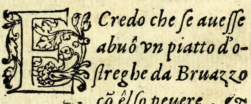 An illustration from Lettere facete, e chiribizzose in lengua antiga, venitiana, et vna à la gratiana, con alguni sonetti, é canzoni piaseuoli venitiani, é toscani enel fin trenta villanelle a diuersi signori é do[n]ne lucchesi et altri, 1588, leaf 65