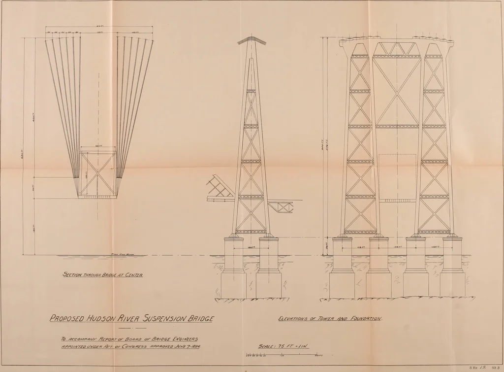 An illustration from Letter from the Secretary of war in response to Senate resolution of December 10, 1894, transmitting the report of the Board of Engineers and bridge-b, 1894, leaf 104