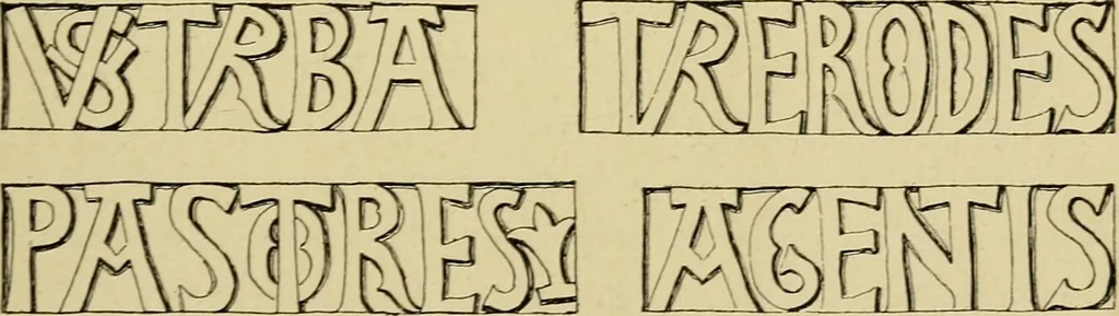 An illustration from Lettering in ornament; an enquiry into the decorative use of lettering, past, present, and possible, 1902, leaf 144