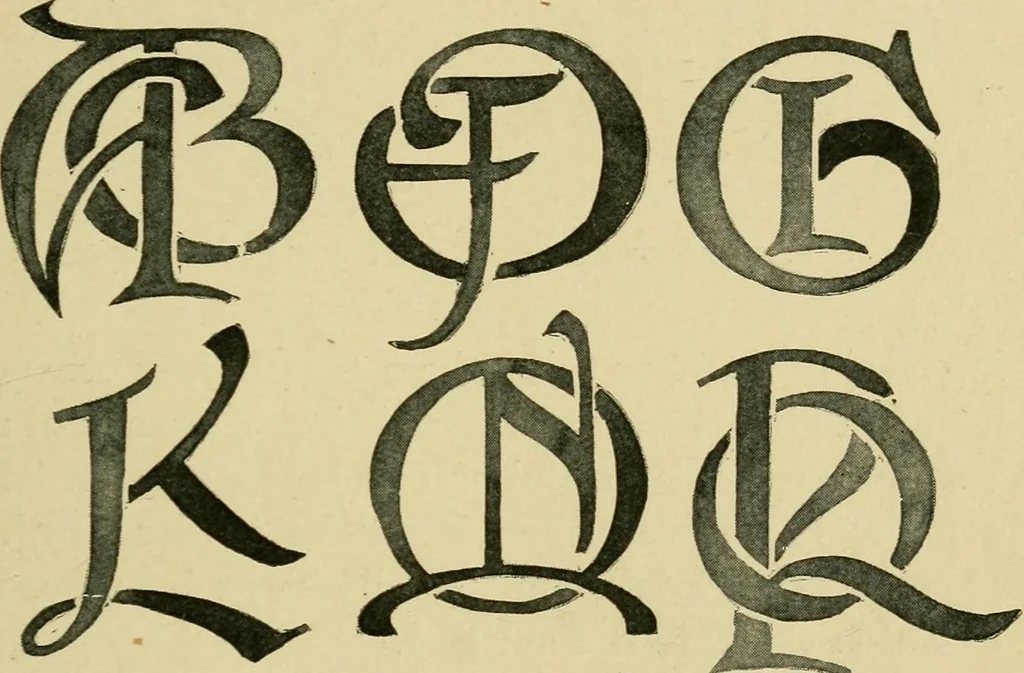 An illustration from Lettering in ornament; an enquiry into the decorative use of lettering, past, present, and possible, 1902, leaf 152