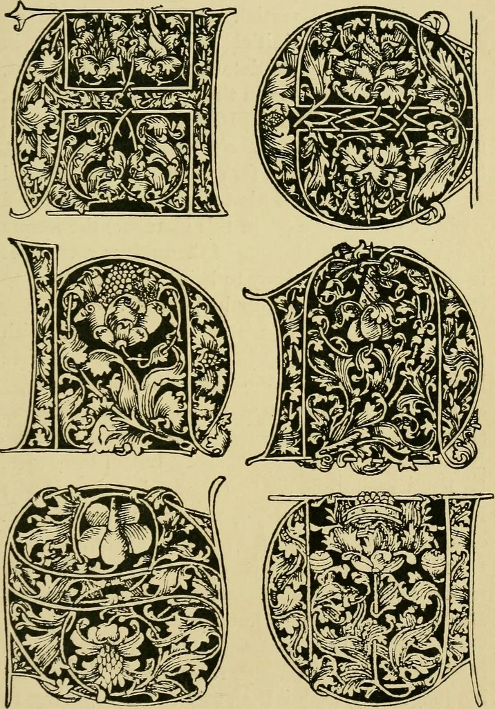 An illustration from Lettering in ornament; an enquiry into the decorative use of lettering, past, present, and possible, 1902, leaf 202