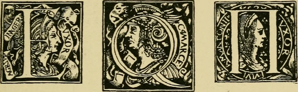 An illustration from Lettering in ornament; an enquiry into the decorative use of lettering, past, present, and possible, 1902, leaf 222