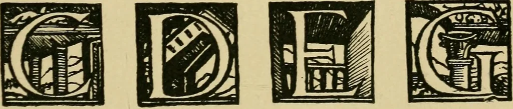 An illustration from Lettering in ornament; an enquiry into the decorative use of lettering, past, present, and possible, 1902, leaf 222