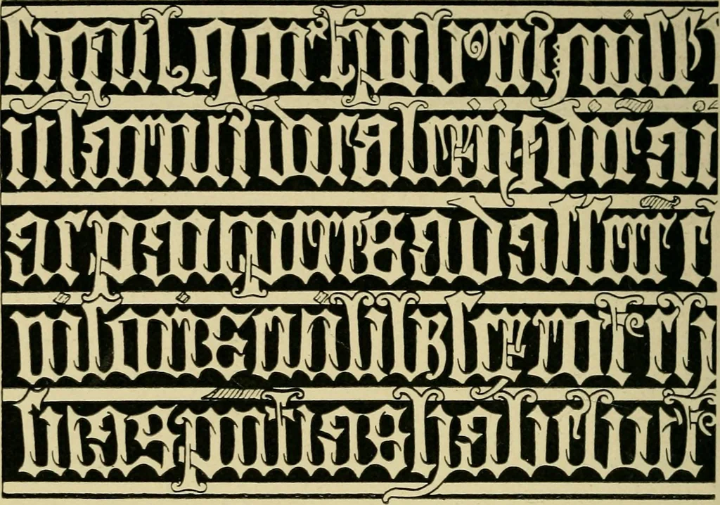 An illustration from Lettering in ornament; an enquiry into the decorative use of lettering, past, present, and possible, 1902, leaf 85