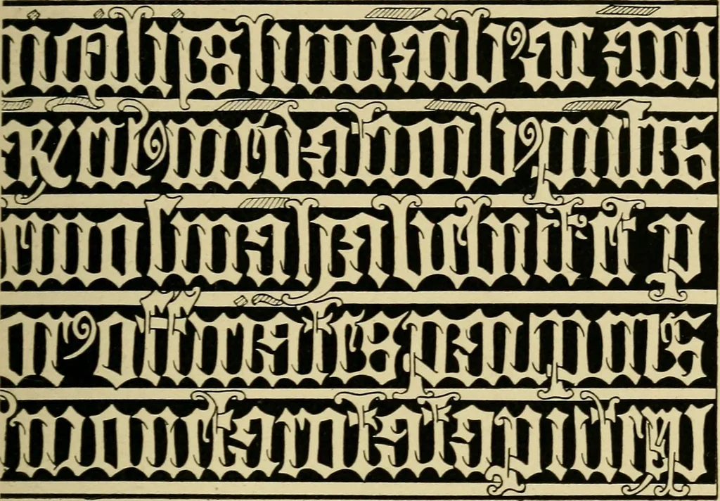 An illustration from Lettering in ornament; an enquiry into the decorative use of lettering, past, present, and possible, 1902, leaf 86