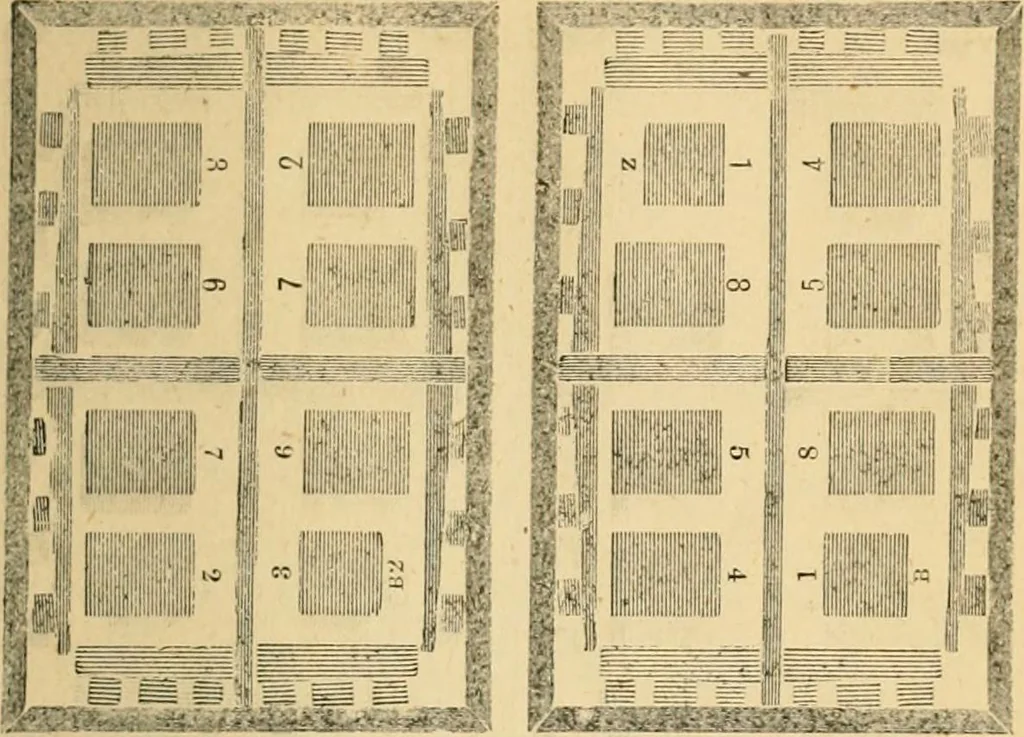 An illustration from The letter-press printer: a complete guide to the art of printing ; containing practical instructions for learners at case, press, and machine. Embracing the whole practice of book-work, with diagram and complete schemes of impositions; job work, with examples; news-work, colour work, to make coloured inks, to work press and machine, to make rollers, instructions in stereotyping, and other valuable information, 1881, leaf 50