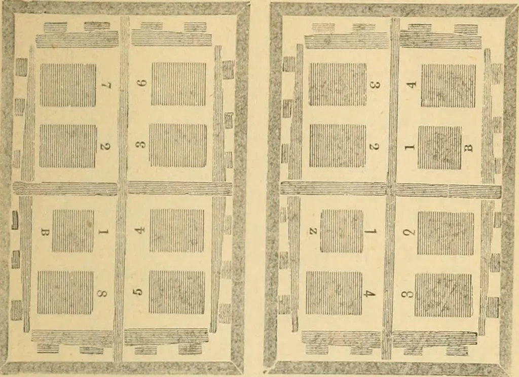 An illustration from The letter-press printer: a complete guide to the art of printing ; containing practical instructions for learners at case, press, and machine. Embracing the whole practice of book-work, with diagram and complete schemes of impositions; job work, with examples; news-work, colour work, to make coloured inks, to work press and machine, to make rollers, instructions in stereotyping, and other valuable information, 1881, leaf 52