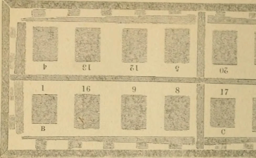 An illustration from The letter-press printer: a complete guide to the art of printing ; containing practical instructions for learners at case, press, and machine. Embracing the whole practice of book-work, with diagram and complete schemes of impositions; job work, with examples; news-work, colour work, to make coloured inks, to work press and machine, to make rollers, instructions in stereotyping, and other valuable information, 1881, leaf 57
