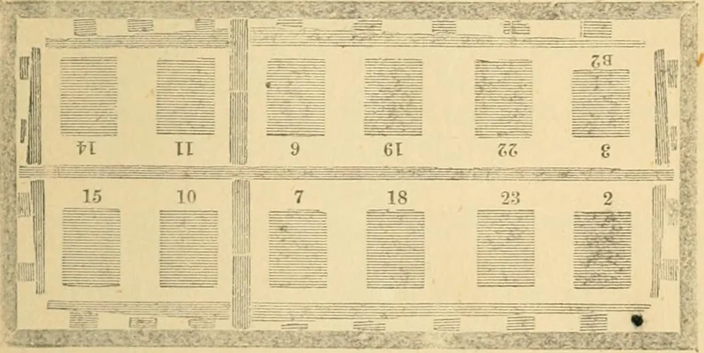 An illustration from The letter-press printer: a complete guide to the art of printing ; containing practical instructions for learners at case, press, and machine. Embracing the whole practice of book-work, with diagram and complete schemes of impositions; job work, with examples; news-work, colour work, to make coloured inks, to work press and machine, to make rollers, instructions in stereotyping, and other valuable information, 1881, leaf 58