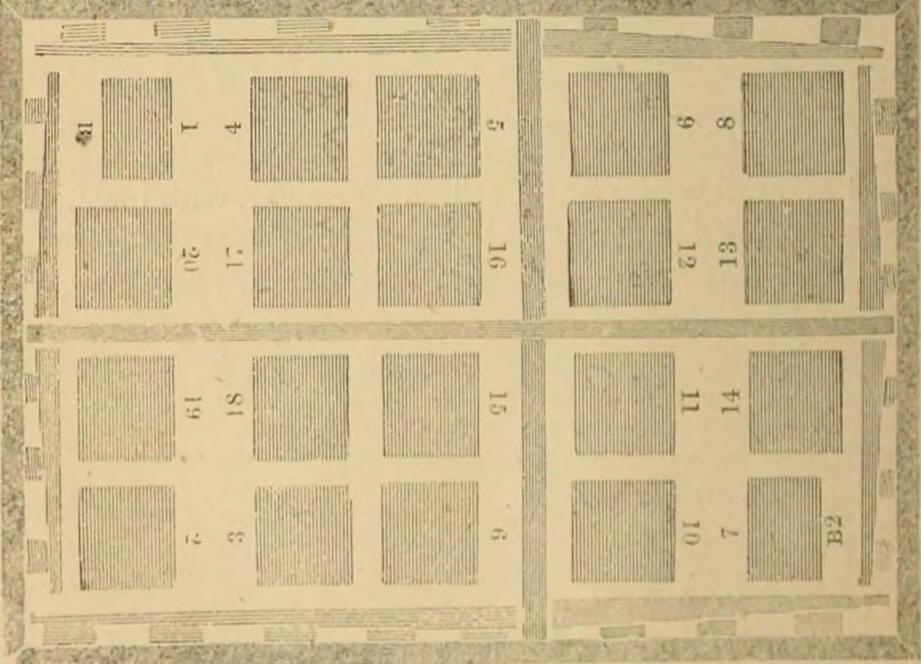 An illustration from The letter-press printer: a complete guide to the art of printing ; containing practical instructions for learners at case, press, and machine. Embracing the whole practice of book-work, with diagram and complete schemes of impositions; job work, with examples; news-work, colour work, to make coloured inks, to work press and machine, to make rollers, instructions in stereotyping, and other valuable information, 1881, leaf 59