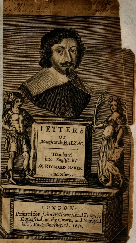 An illustration from Letters of Mounsieur de Balzac. 1. 2. 3. and 4th parts, 1654, leaf 4