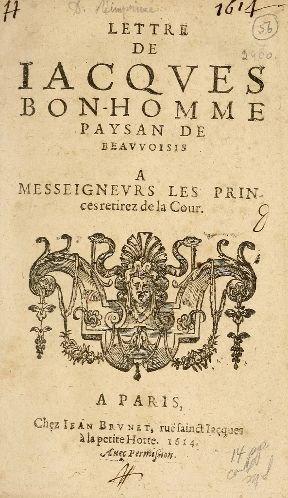 An illustration from Lettre de Iacques Bon-Homme Paysan de Beavvoisis à messeignevrs les Princes retirez de la Cour, 1614, leaf 3