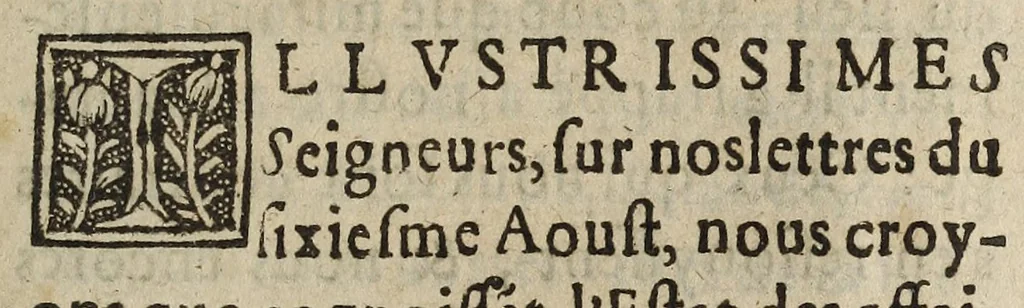 An illustration from Lettre dv Roy de Navarre avx illvstrissimes seignevrs de la Republique de Berne. Leuë publiquement en l’eglise cathedrale de Troyes, le XX. du moys de Septembre, à fin que chacun cogneut clairement le but du Biernoys., 1589, leaf 9