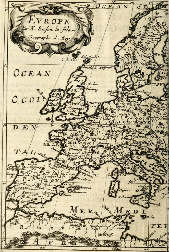An illustration from L'Europe [l'Asie, l'Afrique, l'Amerique] en plusieurs cartes, e n plusieurs cartes, et en divers traittés de geographie et d'histoire .., 1683, leaf 15