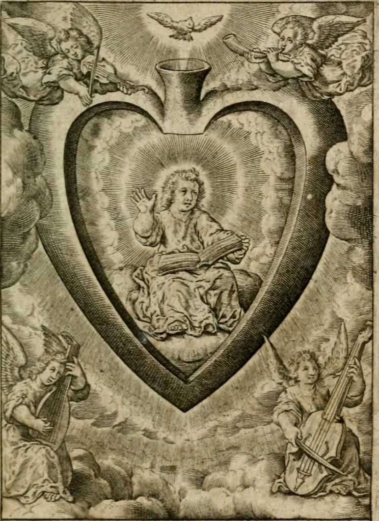 An illustration from Levendige herts-theologie, dat zijn aendachtige betrachtingen, hoe Jesus in der geloovigen herten wil woonen, werken en leven, en haar wil zijn alles in allen : met schoone, en nette print-verbeeldinge, ter sake dienende, verciert: nevens versen, suchtingen, en alleen-spraken, 1686, leaf 116