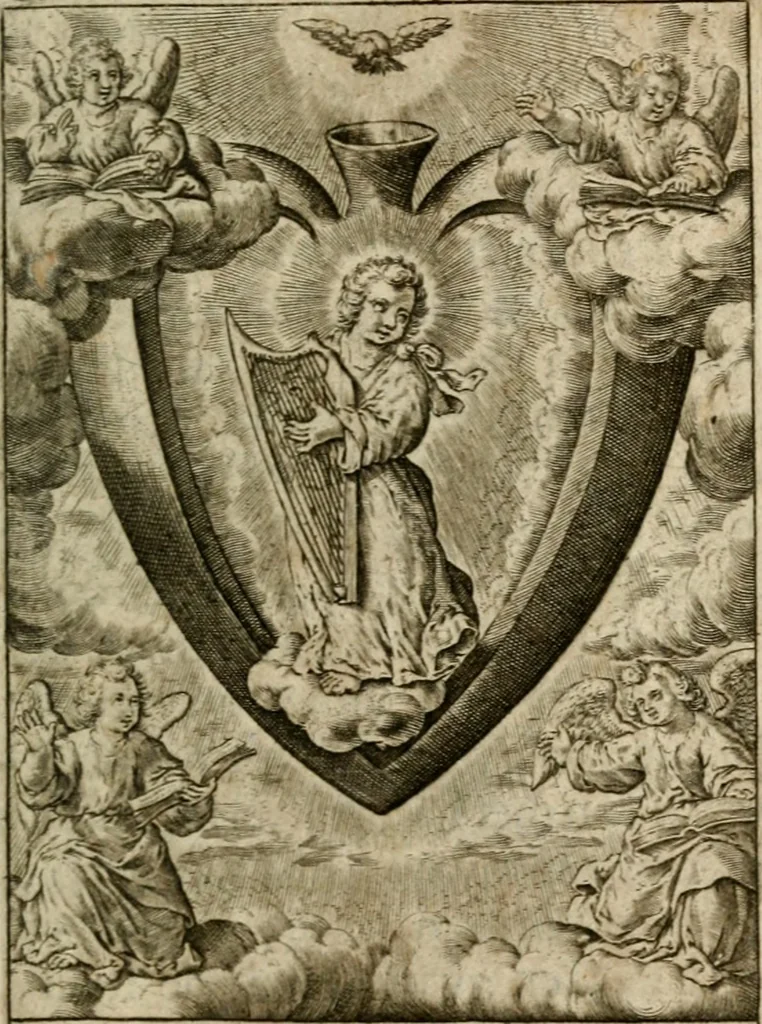 An illustration from Levendige herts-theologie, dat zijn aendachtige betrachtingen, hoe Jesus in der geloovigen herten wil woonen, werken en leven, en haar wil zijn alles in allen : met schoone, en nette print-verbeeldinge, ter sake dienende, verciert: nevens versen, suchtingen, en alleen-spraken, 1686, leaf 124