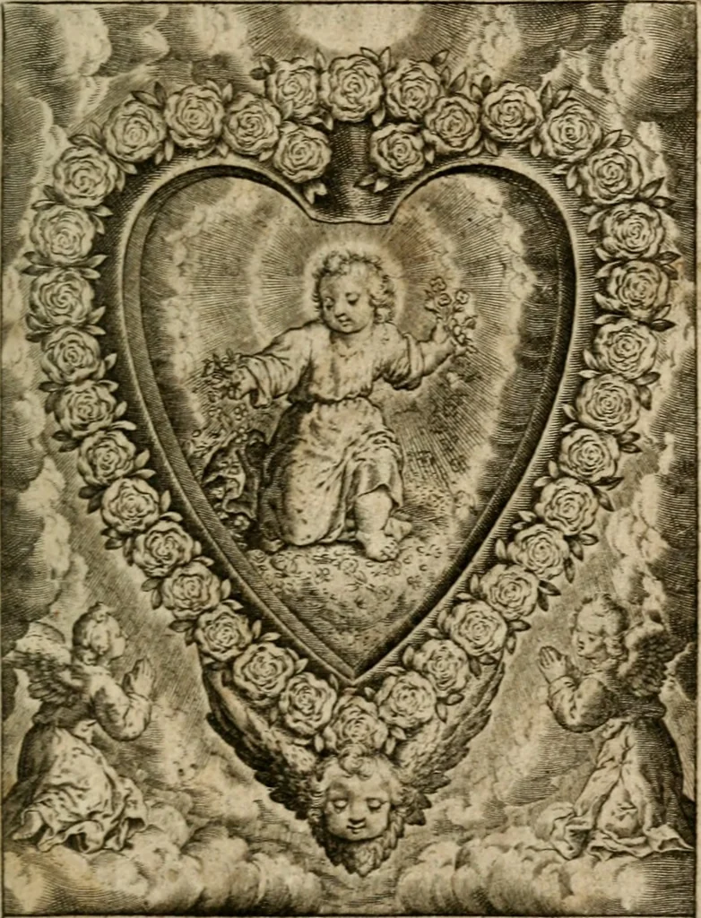 An illustration from Levendige herts-theologie, dat zijn aendachtige betrachtingen, hoe Jesus in der geloovigen herten wil woonen, werken en leven, en haar wil zijn alles in allen : met schoone, en nette print-verbeeldinge, ter sake dienende, verciert: nevens versen, suchtingen, en alleen-spraken, 1686, leaf 134