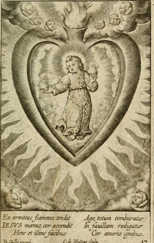An illustration from Levendige herts-theologie, dat zijn aendachtige betrachtingen, hoe Jesus in der geloovigen herten wil woonen, werken en leven, en haar wil zijn alles in allen : met schoone, en nette print-verbeeldinge, ter sake dienende, verciert: nevens versen, suchtingen, en alleen-spraken, 1686, leaf 150
